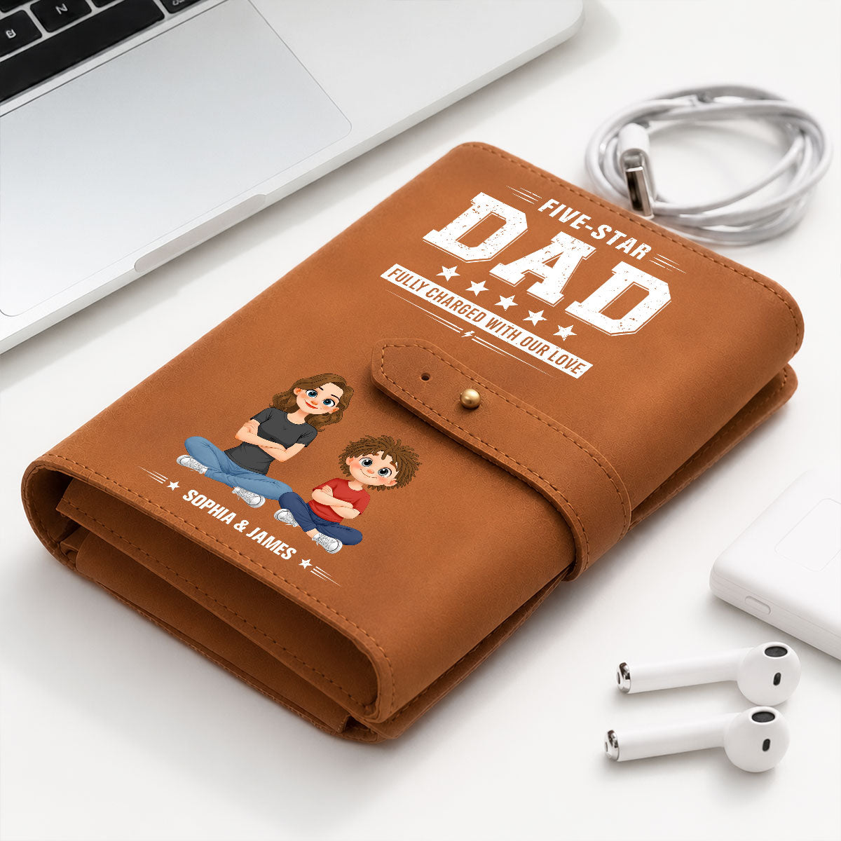 Fully Charged With Our Love - Personalized Leather Charger Bag