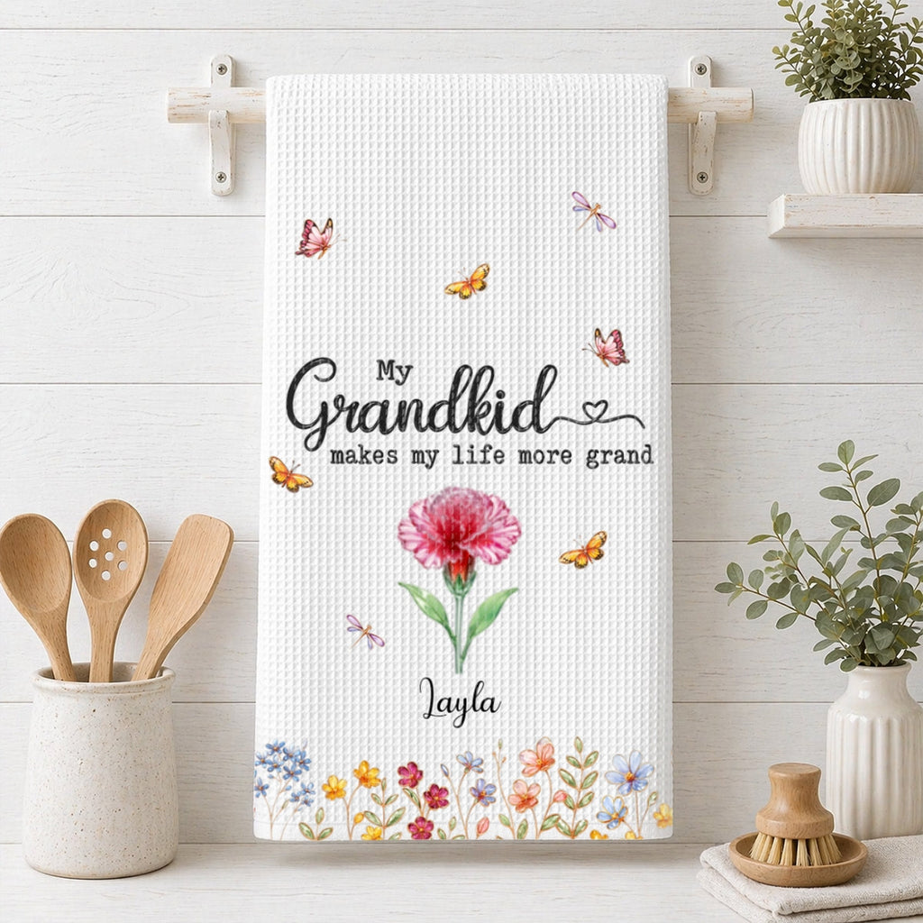 Custom Names Kitchen Towel, Mother's Day Birthday Gift For Mom Mother • Make Life More Grand With Lovely Kids - Personalized Kitchen Towel