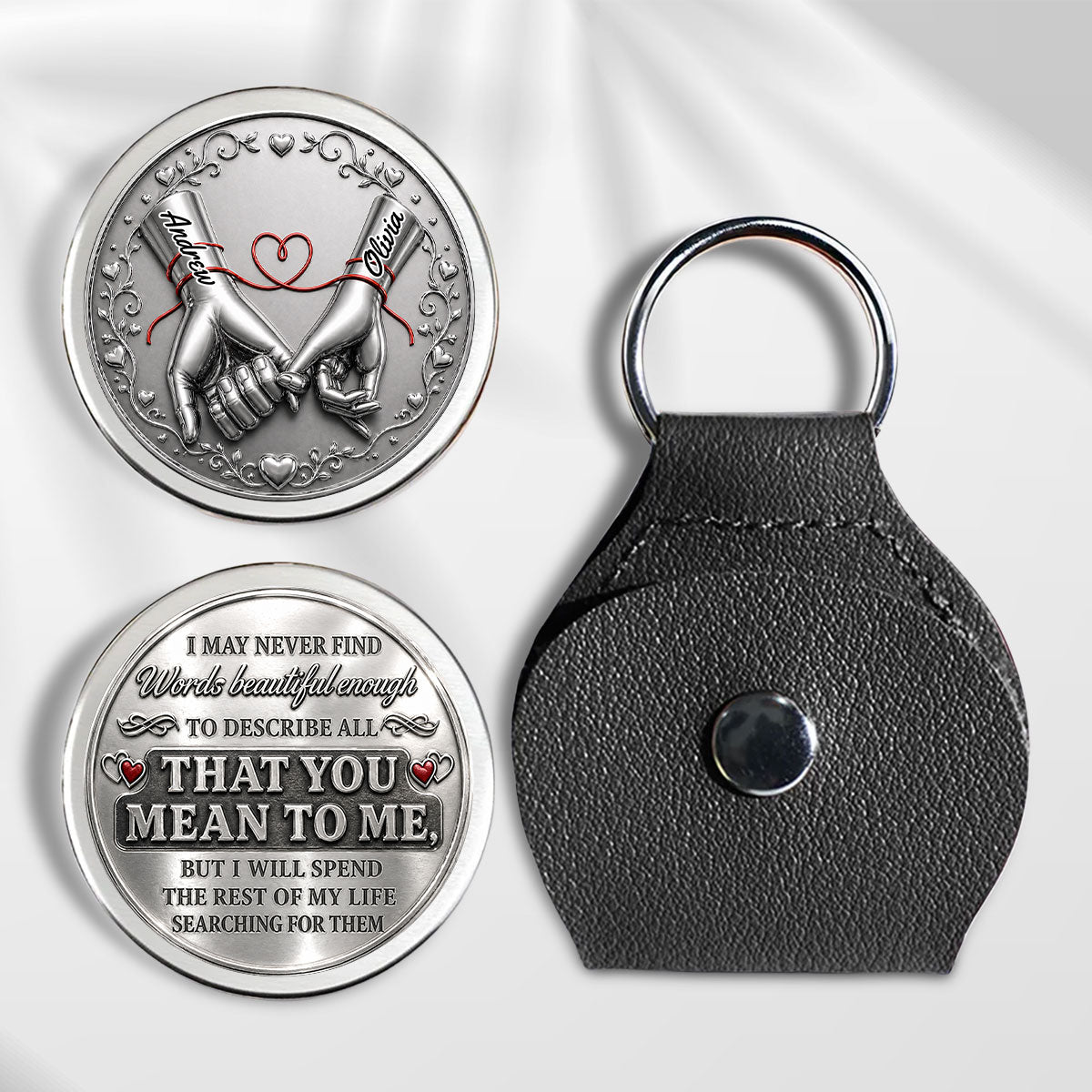 Custom Coin Keychain for Husband, Mother's Day, Anniversary Gifts • Never Find Words Beautiful Enough - Personalized Pocket Hug