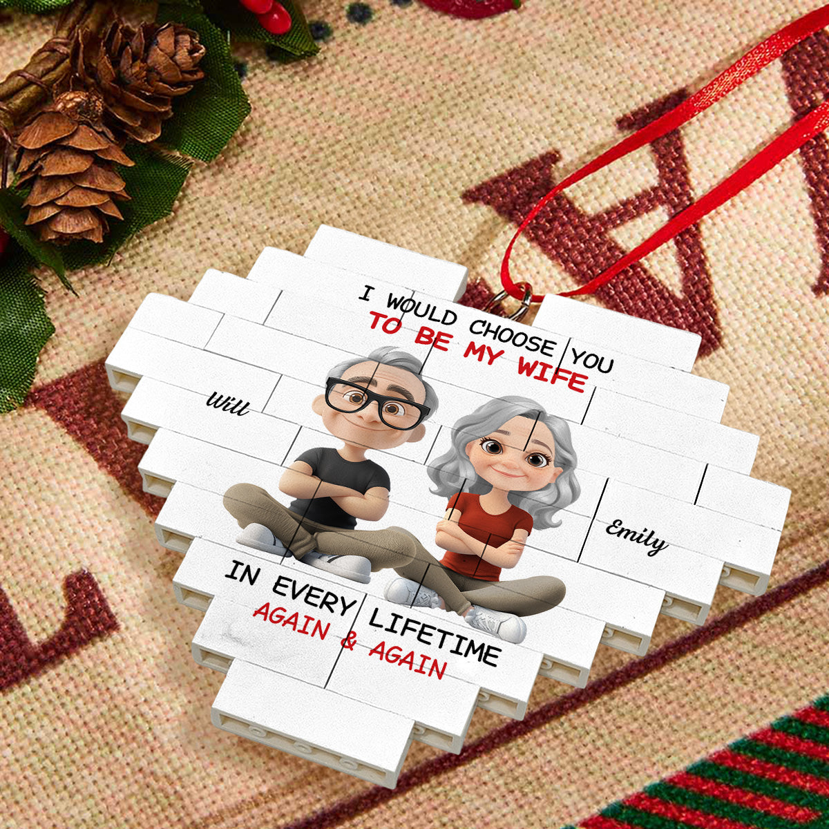 Custom Couple Christmas Ornament, Anniversary Gift •  Always Choose You - Personalized Heart Puzzle Ornament