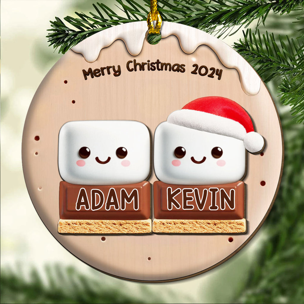 Custom Family Ornament, Christmas Gift for Family Members •  Smores Family - Personalized Freeshape 2-Layered Wood Ornament