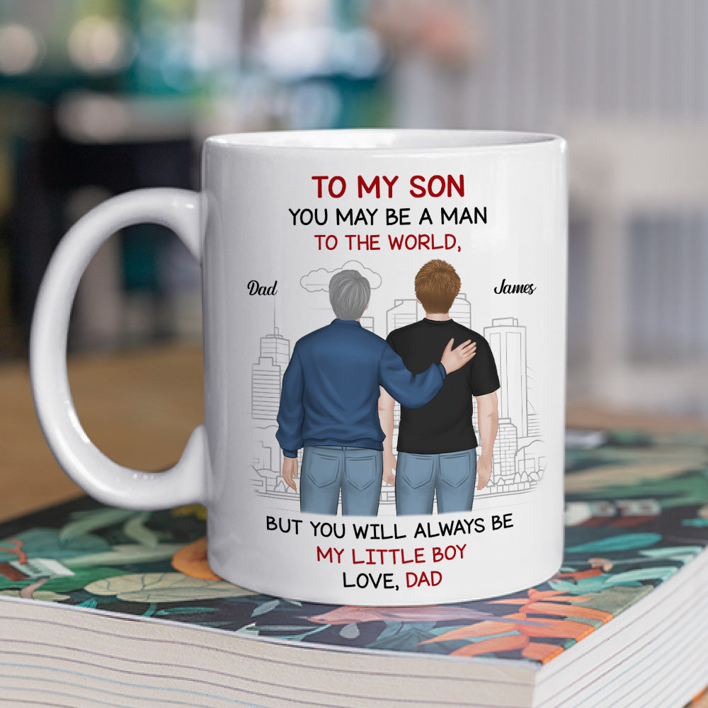 Custom Father's Day Gift For Son • Man To World Boy To Dad - Personalized Coffee Mug