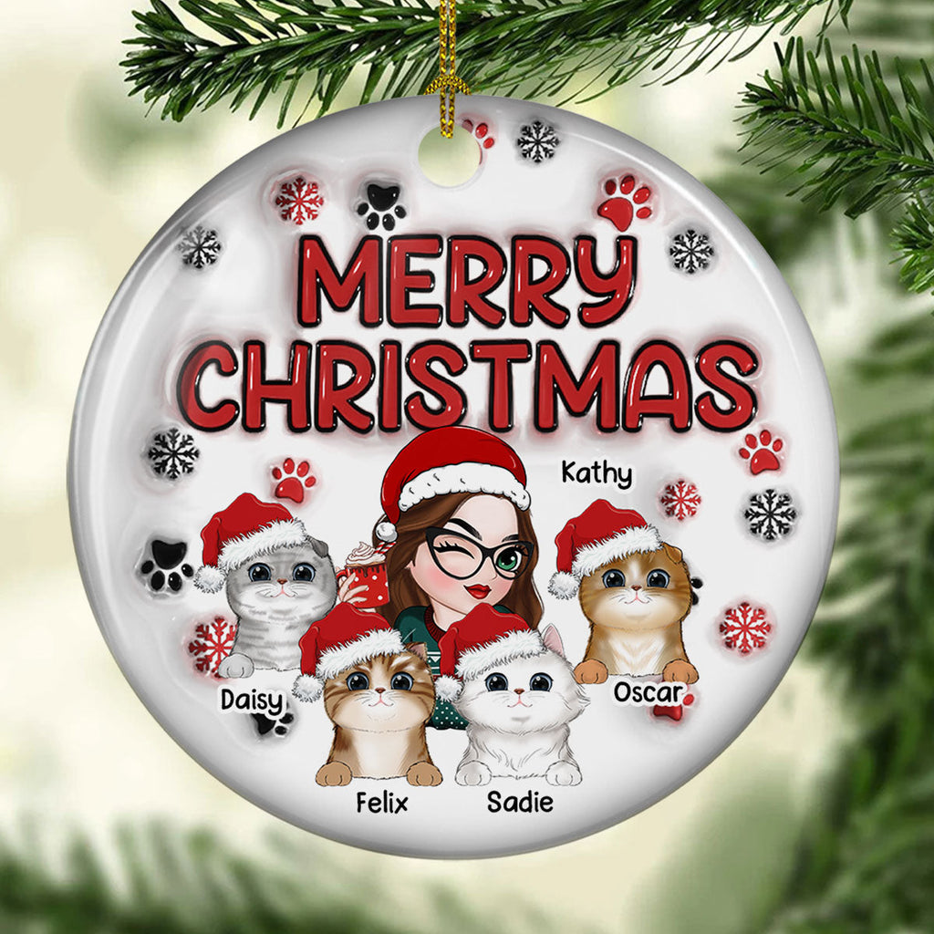 Custom Keepsake Christmas Ornament •  Merry Christmas Fur Mom - Personalized 3D Inflated Effect Ceramic Ornament