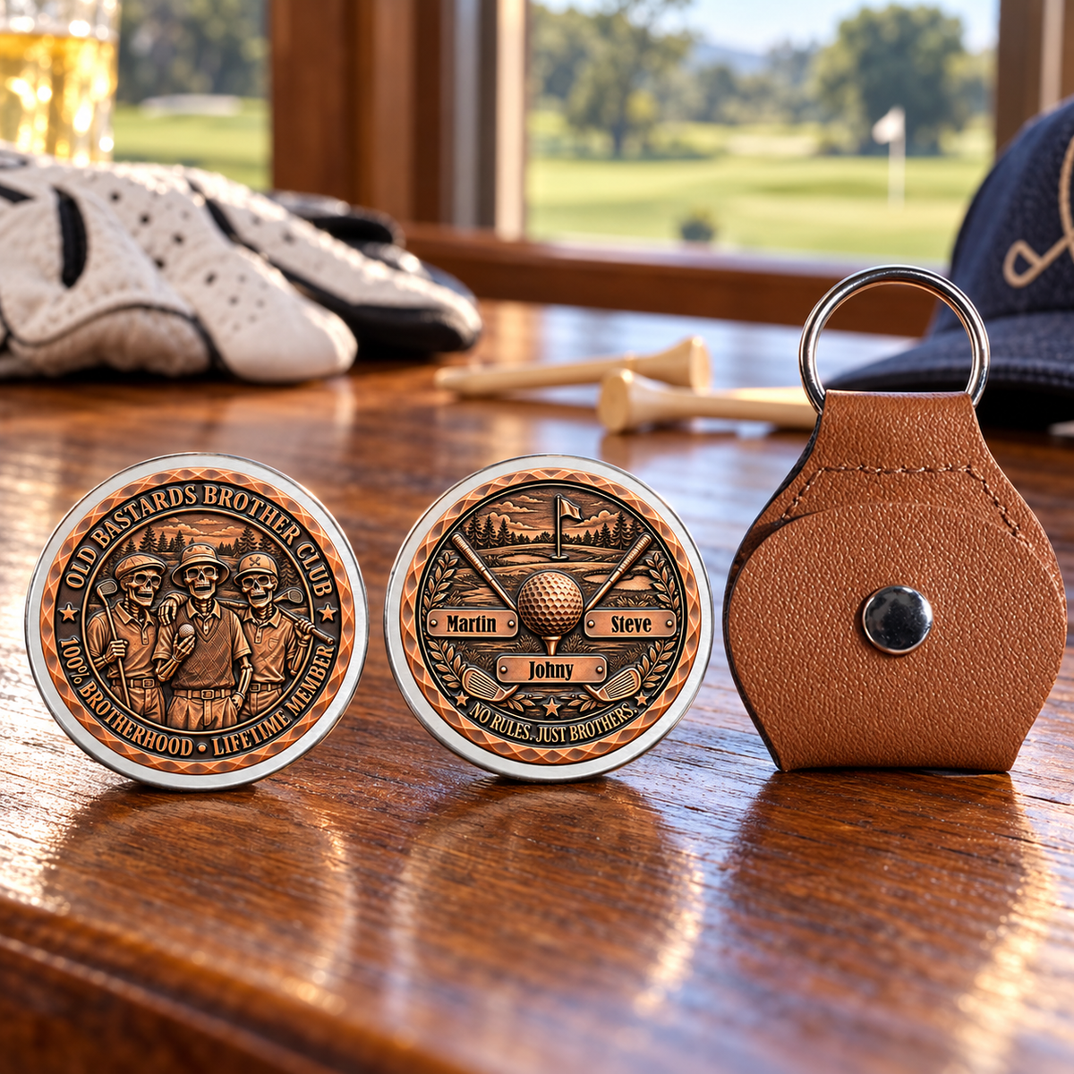Custom Besties Coin Keychain, Friendship Birthday Gifts • Born To Golf Together Forever - Personalized 3D Printing Pocket Hug