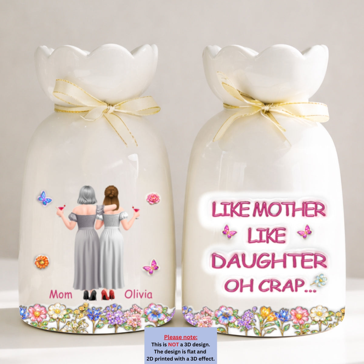 Like Mother Like Daughter - Personalized 3D Effect Ribbon Tie Flower Vase
