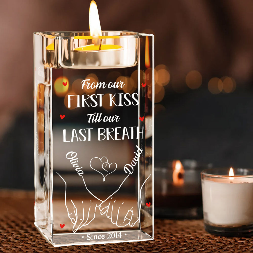 Our First Kiss - Personalized Crystal Candle Holder