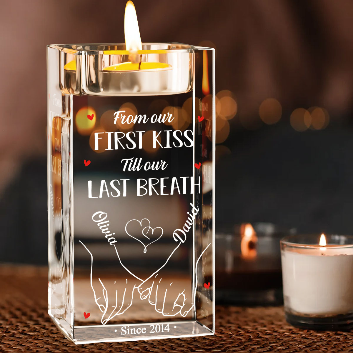 Our First Kiss - Personalized Crystal Candle Holder