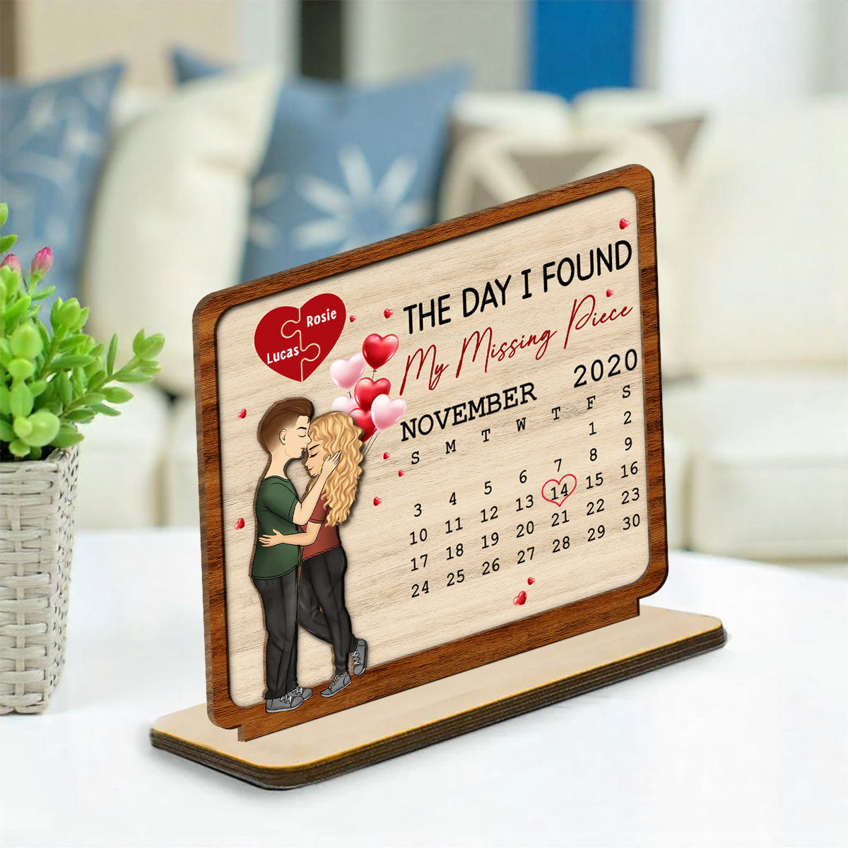 Custom Couple's Decor, Anniversary & Wedding Gift • My Missing Piece - Personalized 2-Layer Wood Plaque With Flat Base