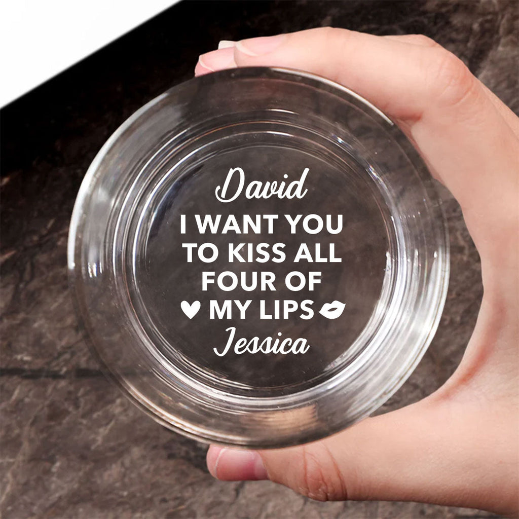 Custom Father's Day Birthday Gifts for Husband • Kiss My Lips Let Play - Personalized Engraved Whiskey Glass