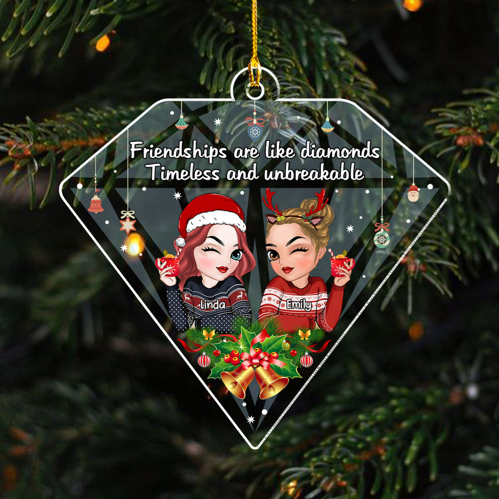 Custom Friendship Christmas Ornament, Best Friend Gift •  Friendships Are Like Diamonds - Personalized Acrylic Ornament