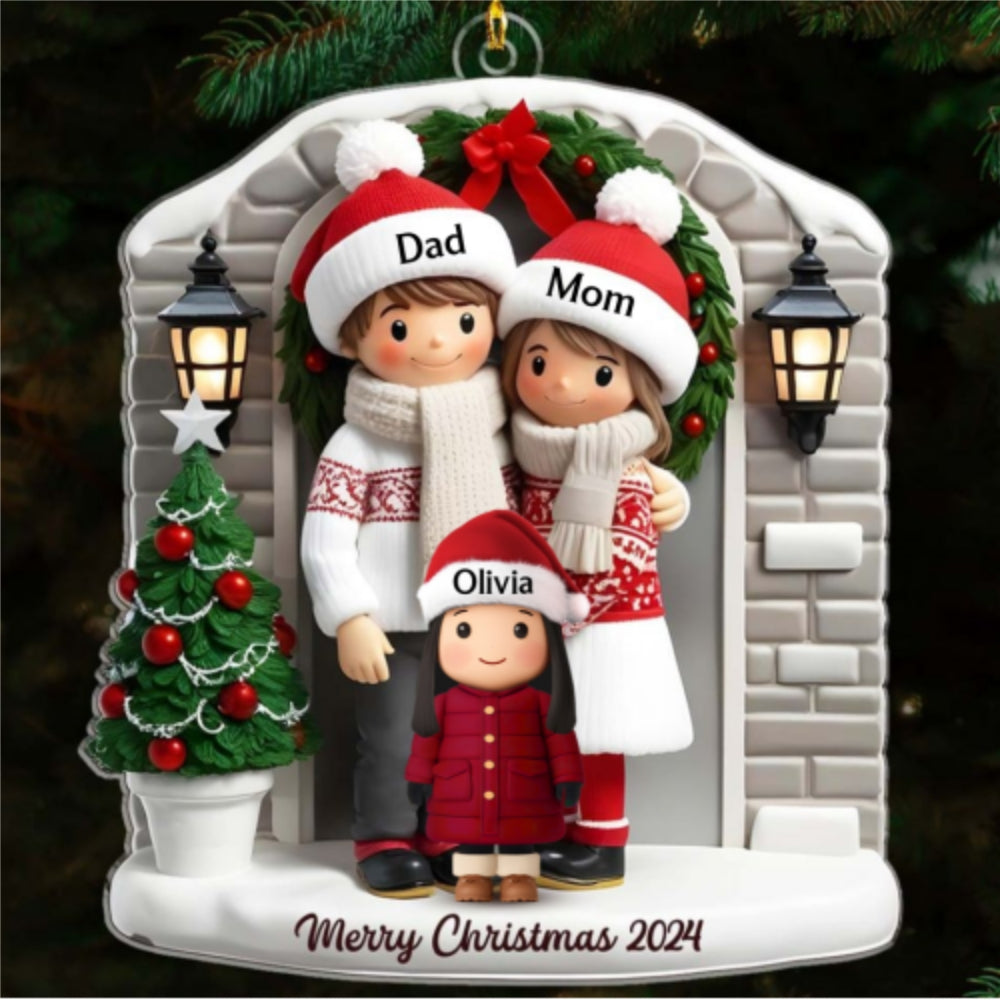 Custom Family Ornament, Christmas Gift for Family Members •  Farmhouse Family Christmas - Personalized Acrylic Ornament