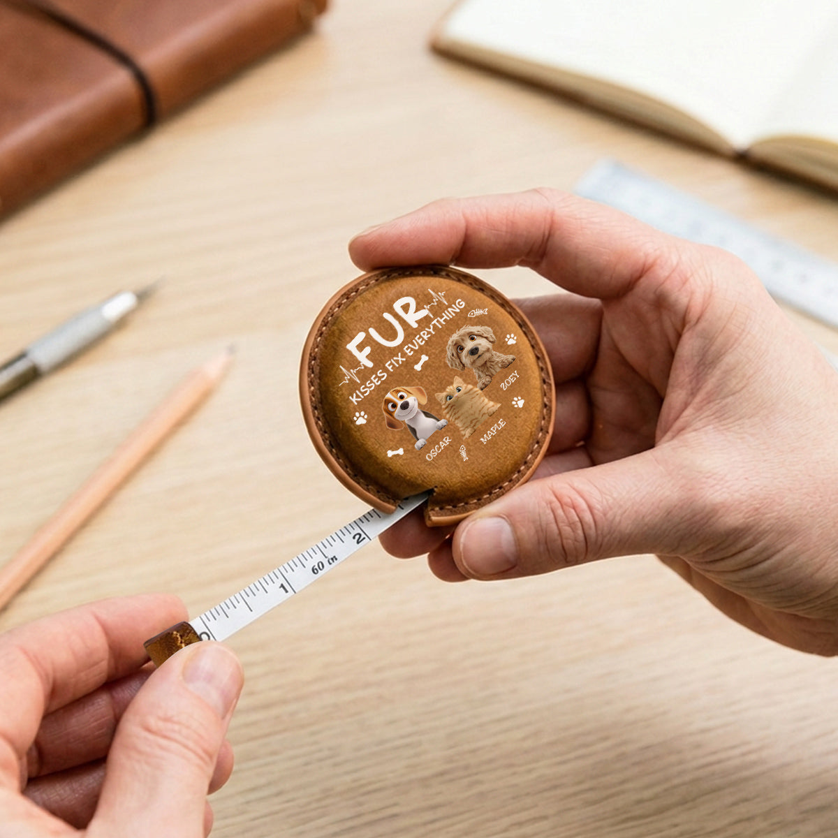 Pet Kisses - Personalized Leather Tape Measure