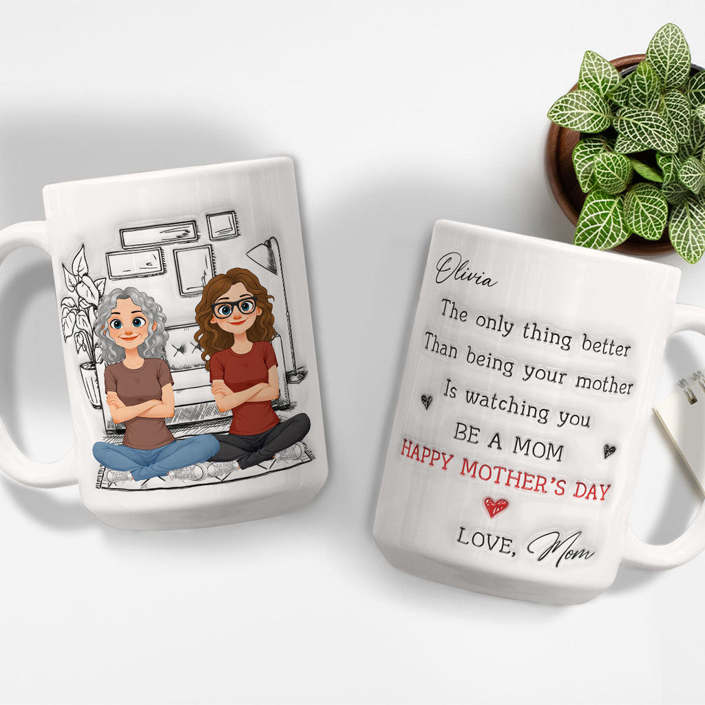 Custom Mother's Day Gift for Daughter • Cartoonize Parents And Daughter - Personalized 3D Inflated Effect Mug