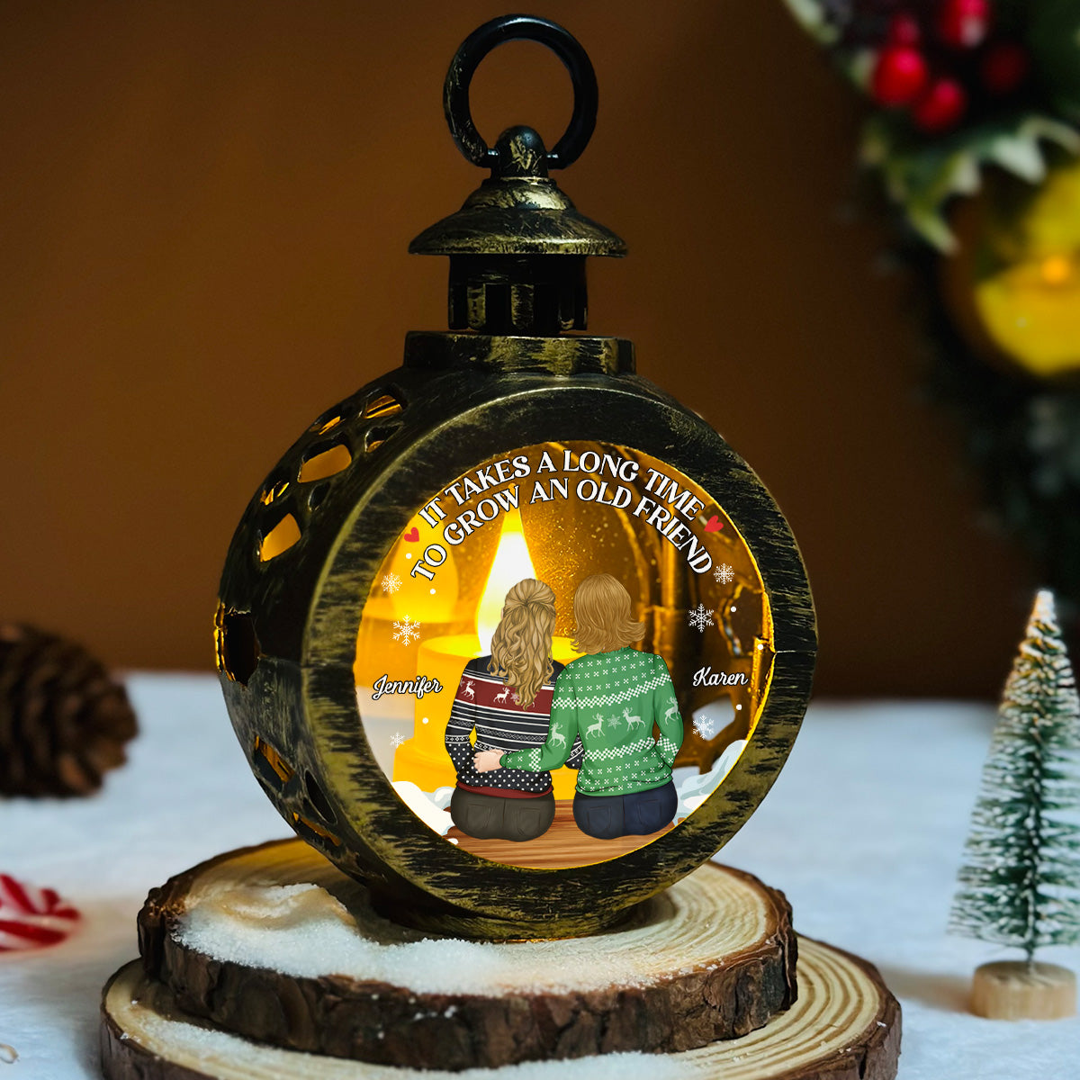 Custom Friendship Christmas, Best Friend Gift, Holiday Decor • True Friendship Takes Time - Personalized Christmas Lantern