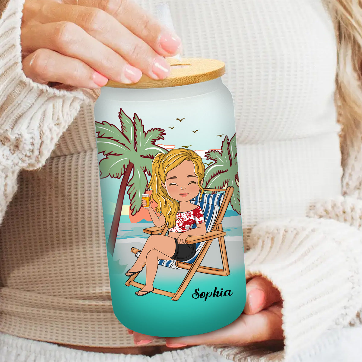 Just A Girl Who Loves Beaches - Personalized Ombre Frosted Glass Can