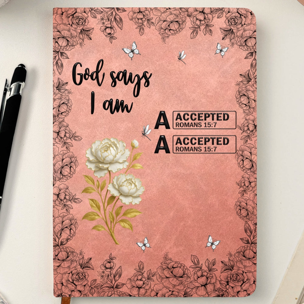 God Says You Are Bible Verse Custom Birth Flower & Name - Personalized Leather Journal