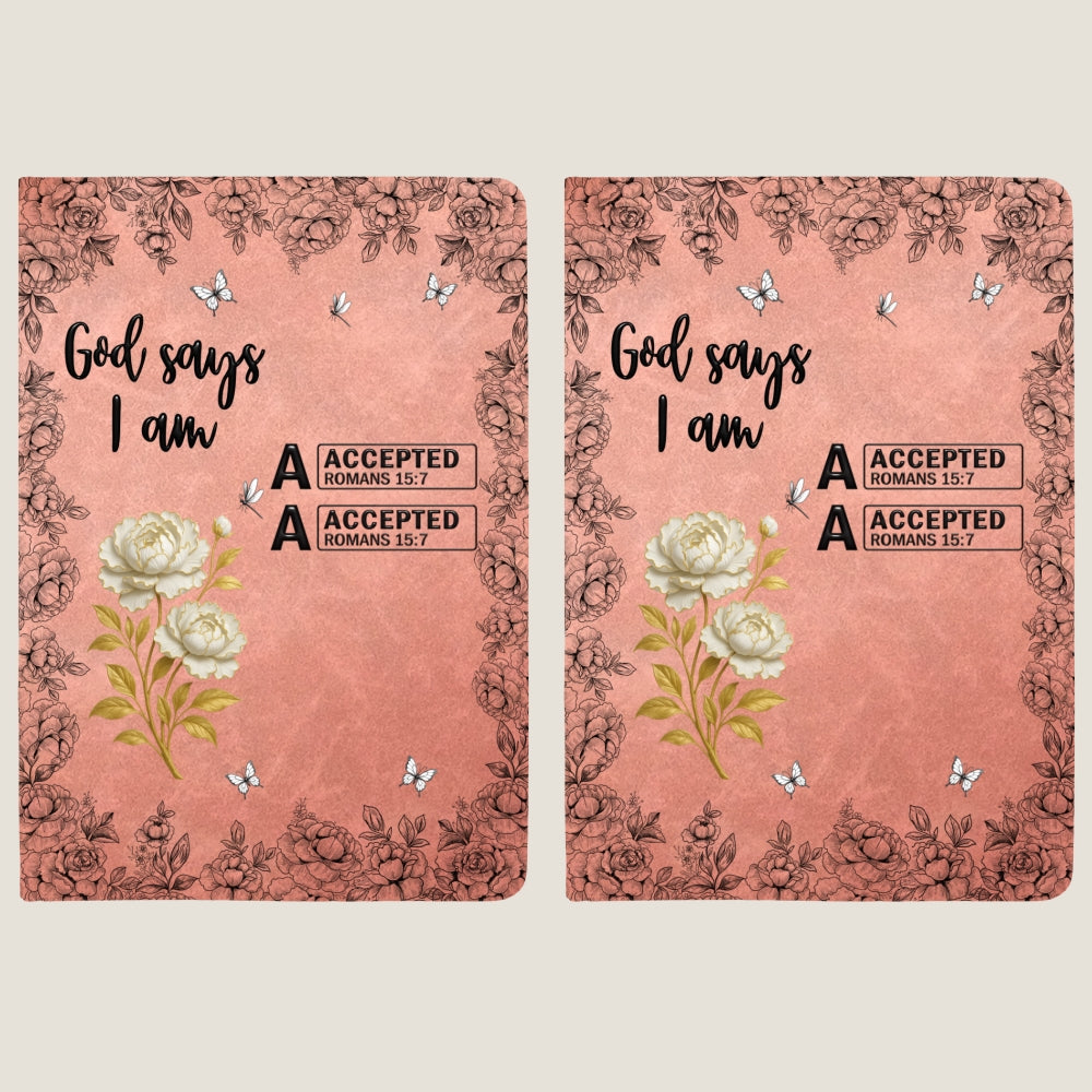 God Says You Are Bible Verse Custom Birth Flower & Name - Personalized Leather Journal