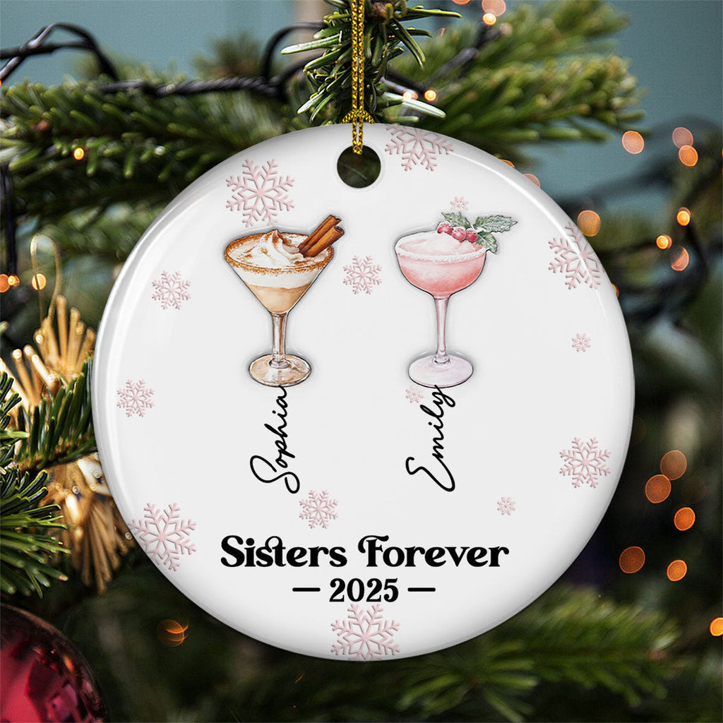 Custom Friendship Christmas Ornament, Best Friend Gift •  Friends Forever Christmas Drinks - Personalized 3D Inflated Effect Ceramic Ornament