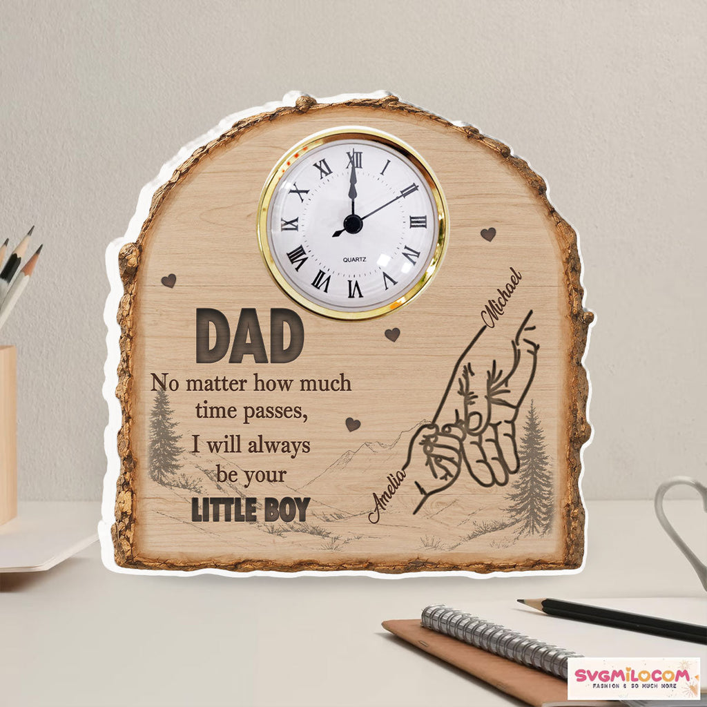 Custom Father's Day Decor, Gift for Dad & Grandpa • No Matter How Much Time Passes - Personalized Acrylic Desk Clock Plaque