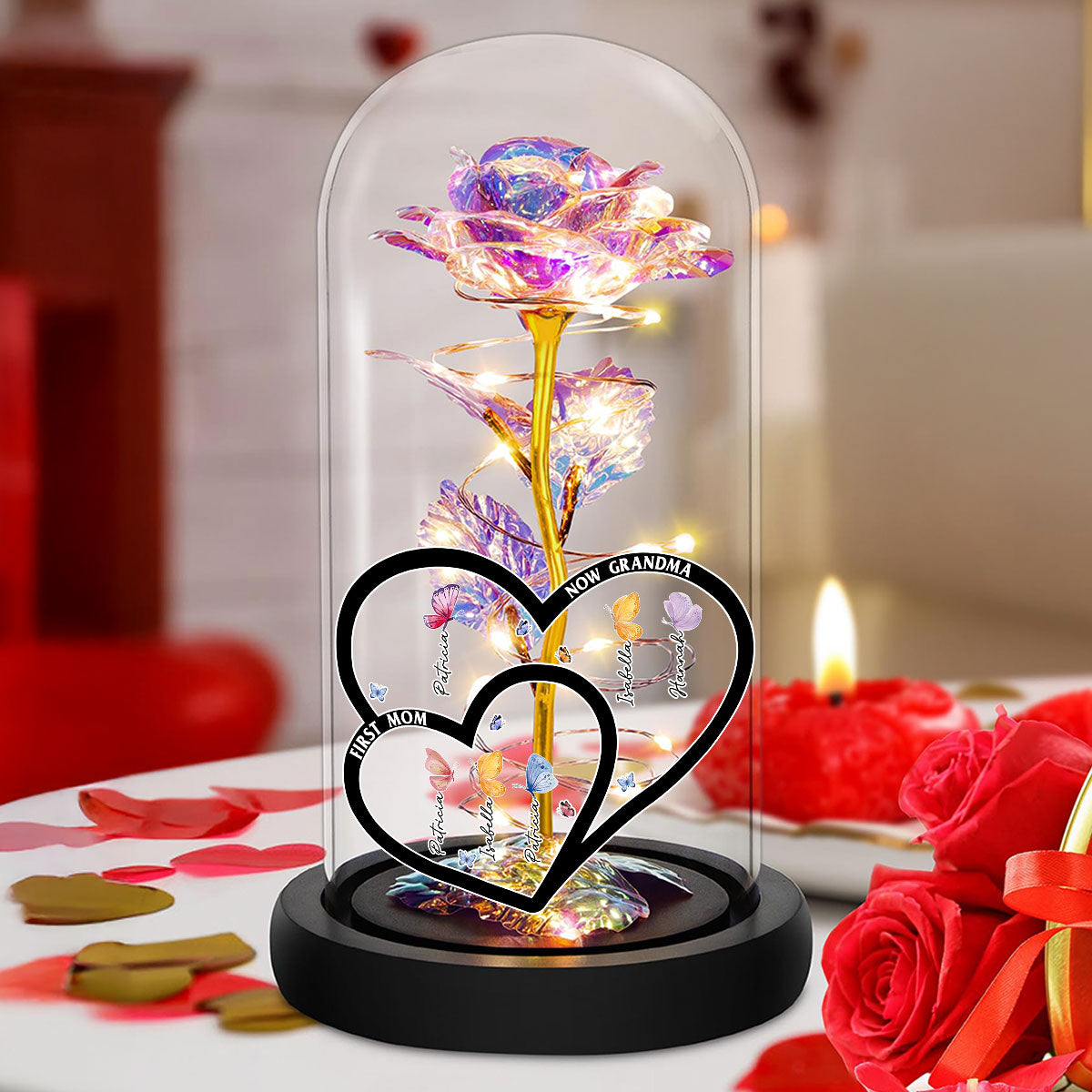 First Mom Now Grandma - Personalized Sparkly Rose
