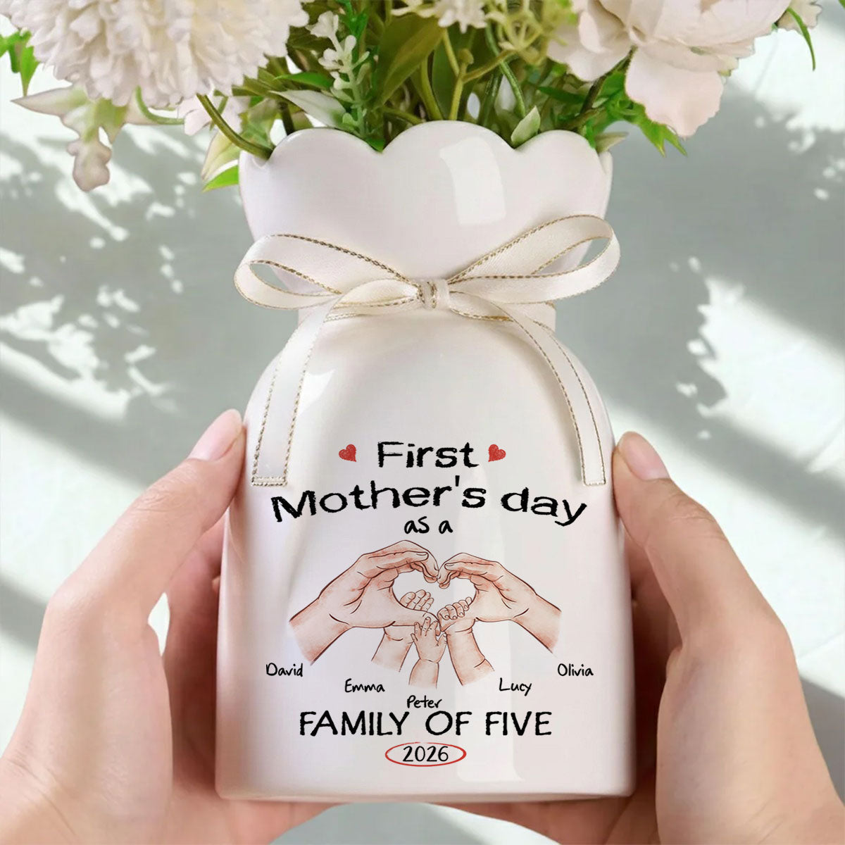 As A Family Of Three - Personalized Ribbon Tie Flower Vase