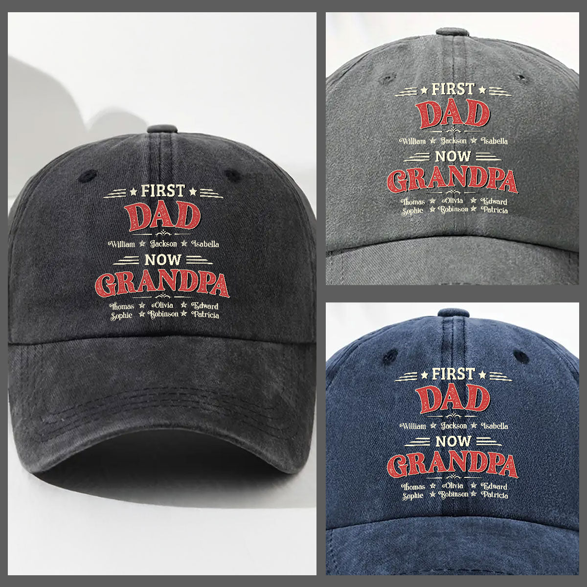 Custom Christmas Headwear Birthday Gifts for Grandpa • Our Papa - Personalized Vintage Washed Denim Cap