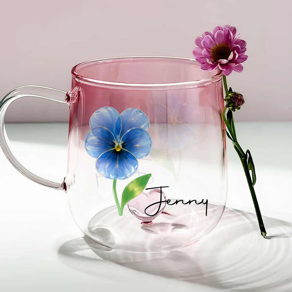 Custom Best Friend, Christmas & Birthday Friendship Keepsake Gift • You Are The Most Beautiful Glass Flower - Personalized Pink Gradient Glass Mug
