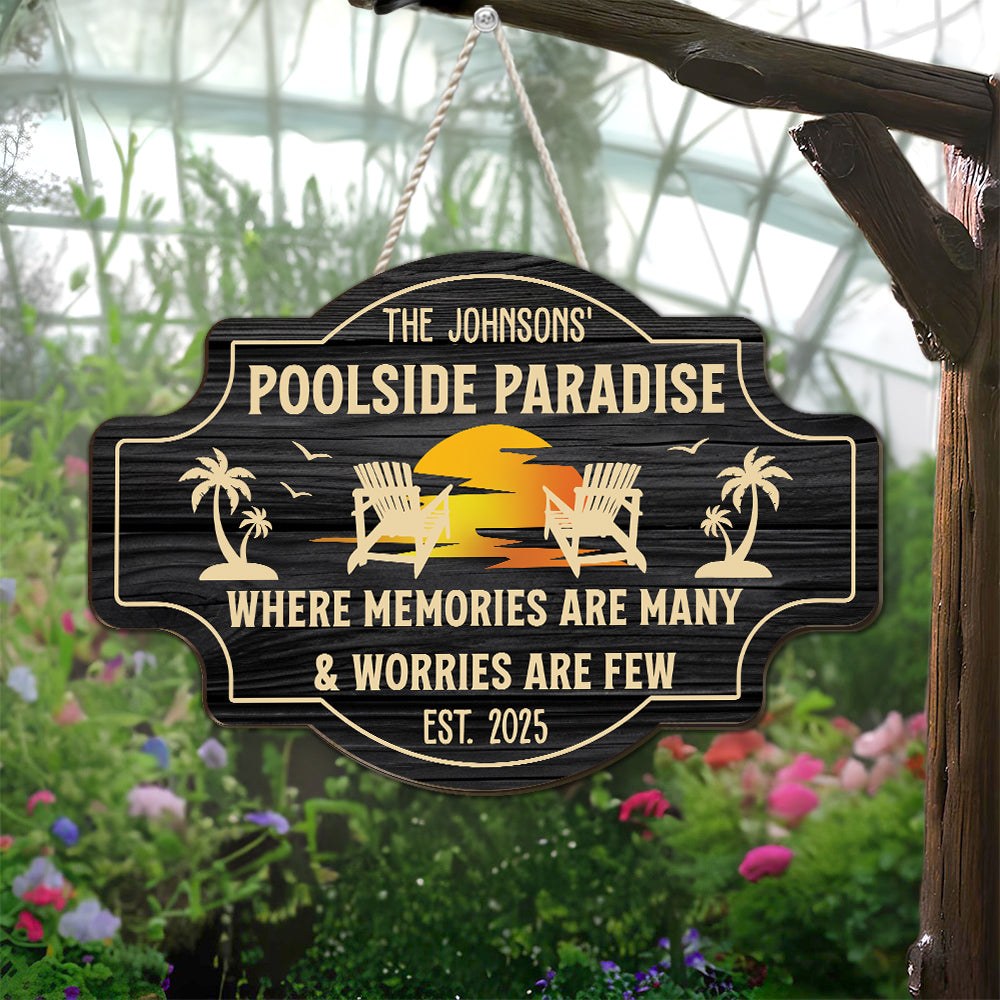 Custom Family Summer Backyard, Patio & Porch Decor • Where Memories Are Many - Personalized Wood Sign