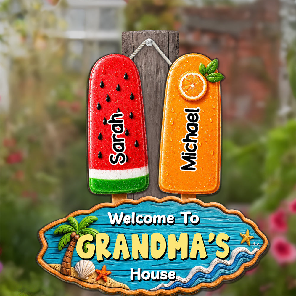 Custom Family Summer Backyard, Patio & Porch Decor • Paradise For Kids - Personalized Wood Sign