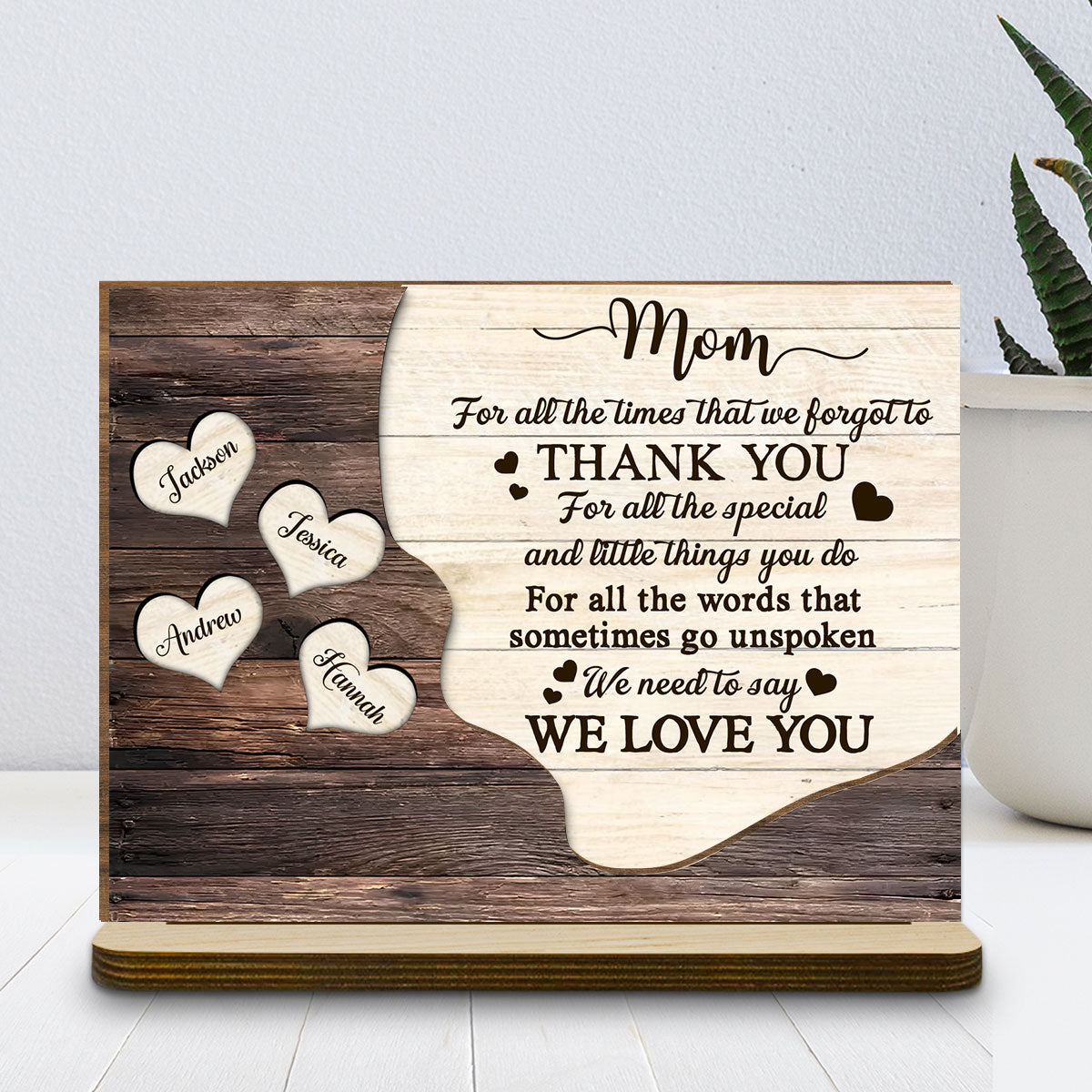 Custom Mother's Day Decor, Gift for Mom & Grandma • Thank You Mommy - Personalized 2-Layer Wood Plaque With Flat Base