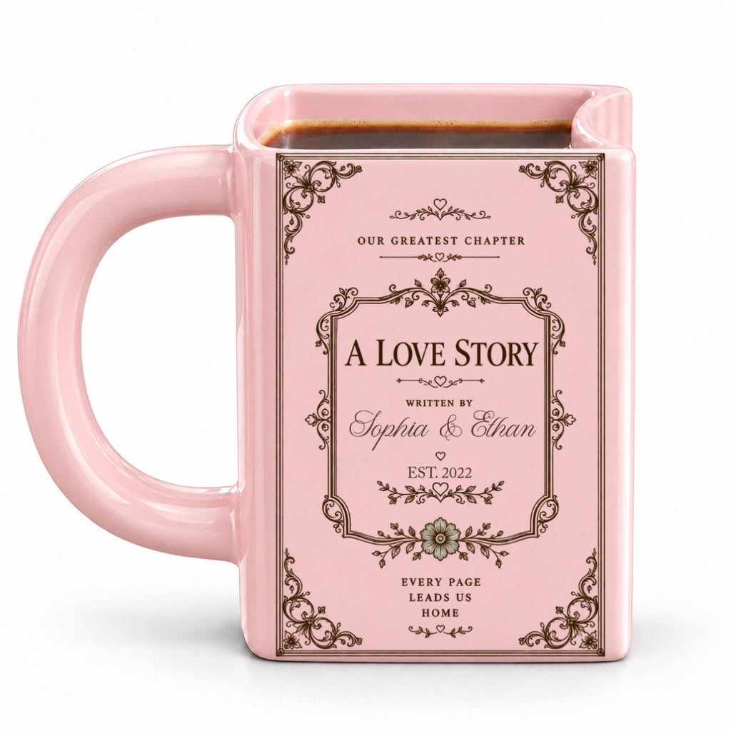 Custom Bookish Drinkware, Christmas Birthday Gift For Book Lovers • Custom Book Lover Drinkware, Romantic Gift For Couples • Together Is Our Favorite Chapter - Personalized Book Shaped Mug
