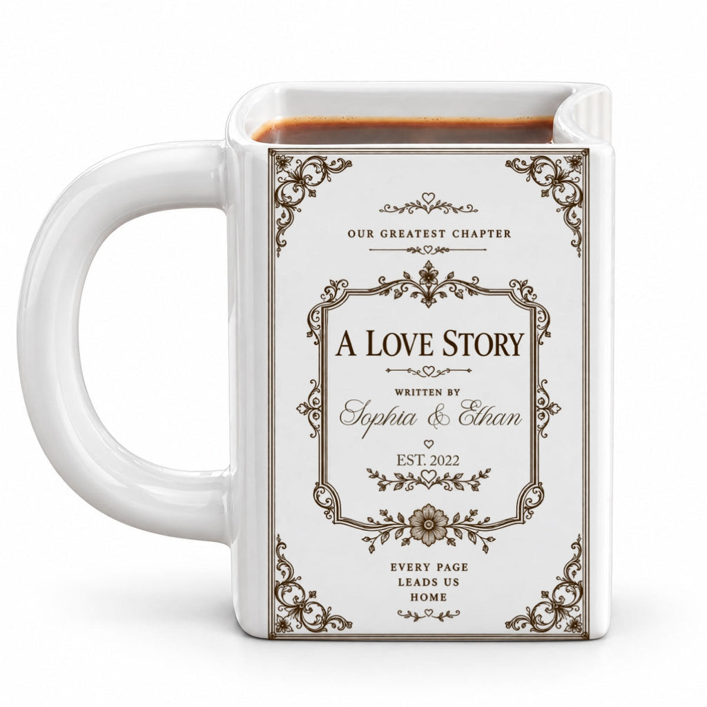 Custom Bookish Drinkware, Christmas Birthday Gift For Book Lovers • Custom Book Lover Drinkware, Romantic Gift For Couples • Together Is Our Favorite Chapter - Personalized Book Shaped Mug