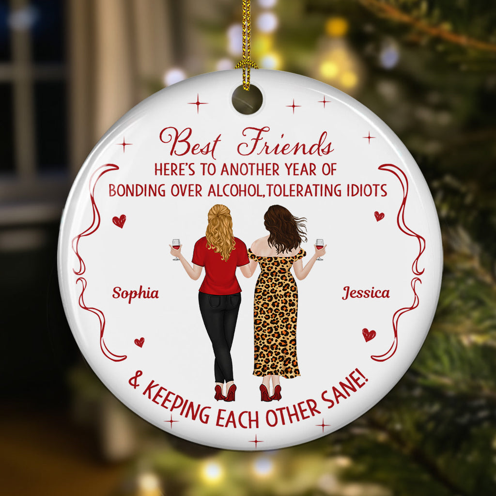 Custom Friendship Christmas Ornament, Best Friend Gift •  Tolerating Idiots Club - Personalized Ceramic Ornament