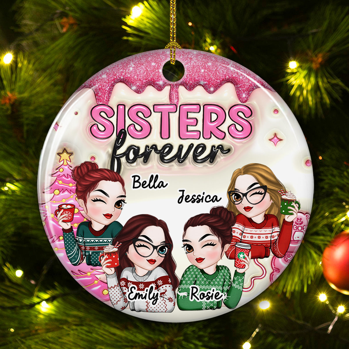 Custom Friendship Christmas Ornament, Best Friend Gift •  Always Besties - Personalized 3D Inflated Effect Ceramic Ornament