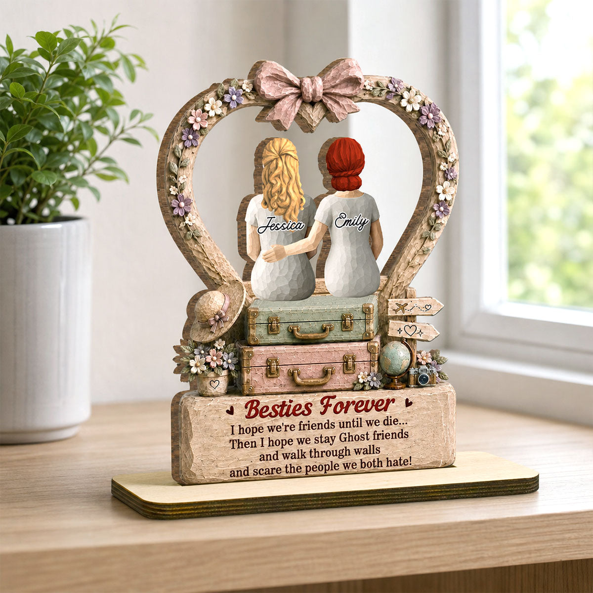 Custom Friendship Decor, Christmas Birthday Gifts For Best Friend • Pinky Promise - Personalized 2-Layer Wood Plaque With Flat Base