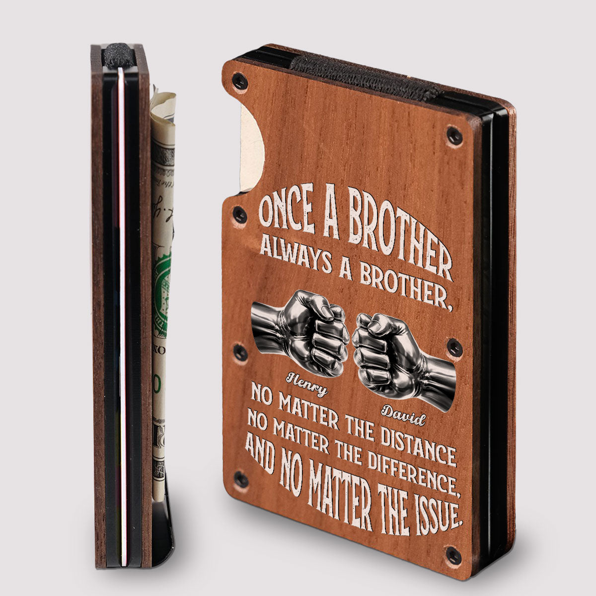 Once A Brother And Always A Brother - Personalized Wooden Card Holder