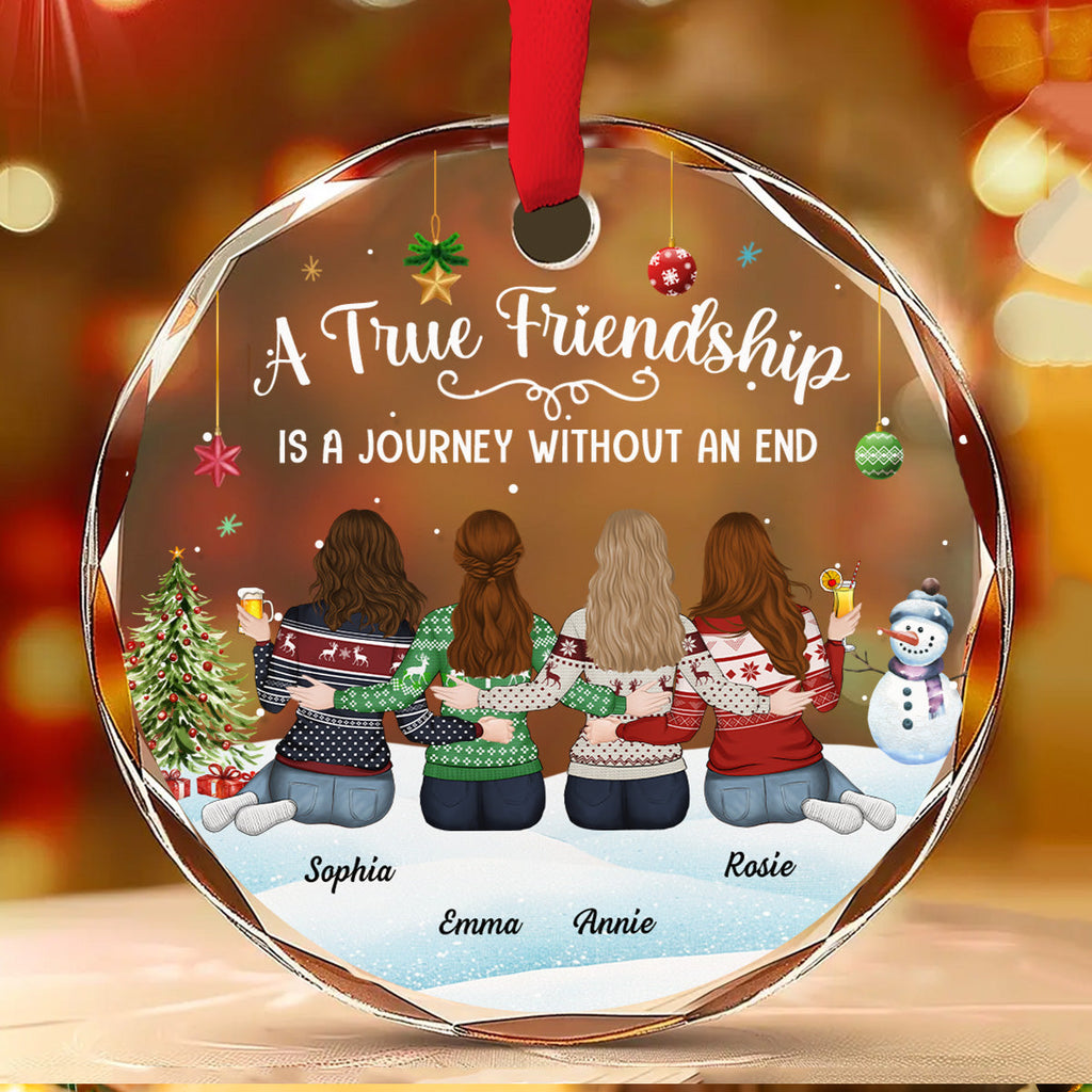 Custom Friendship Christmas Ornament, Best Friend Gift •  A Journey Without An End - Personalized Glass Ornament