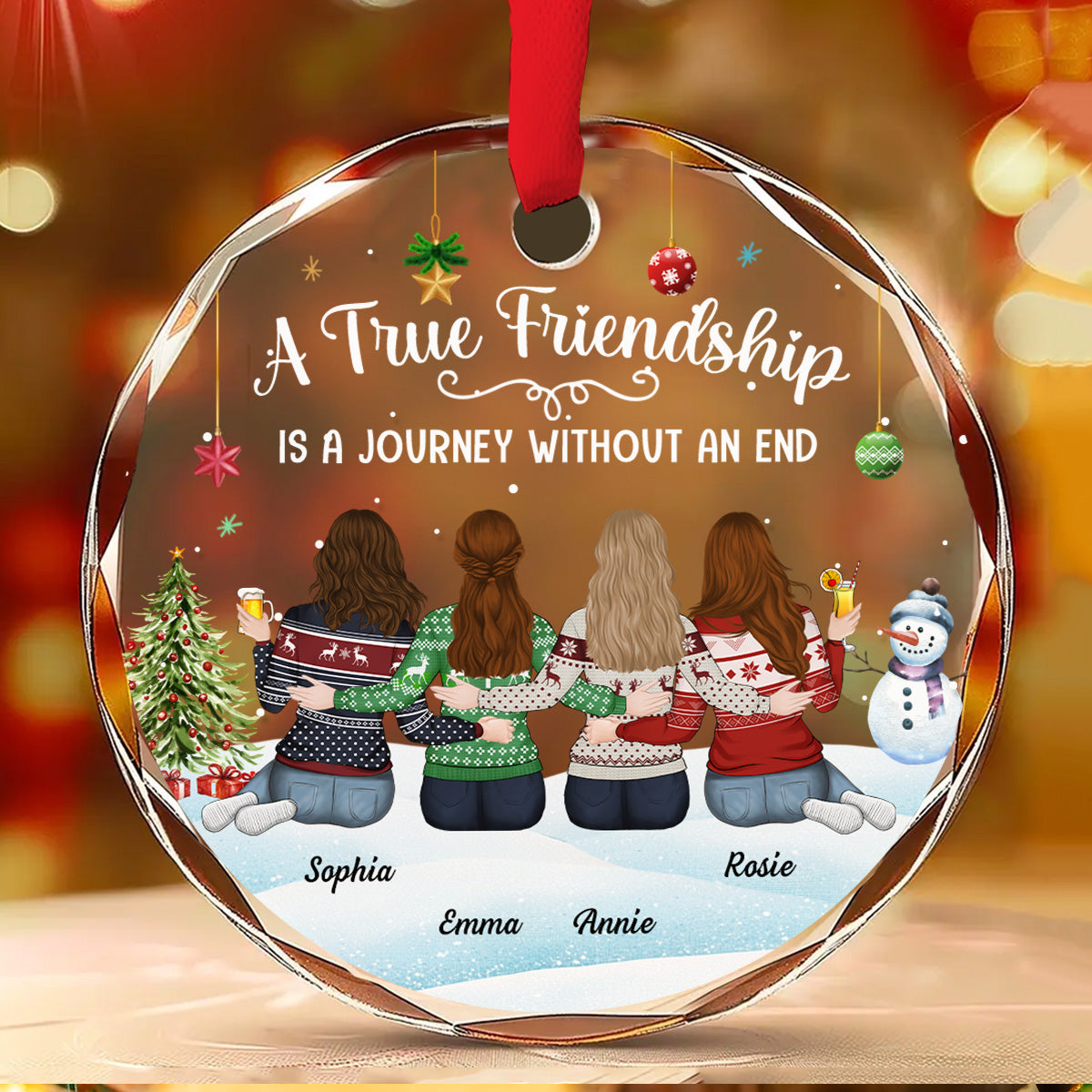 Custom Friendship Christmas Ornament, Best Friend Gift •  A Journey Without An End - Personalized Glass Ornament