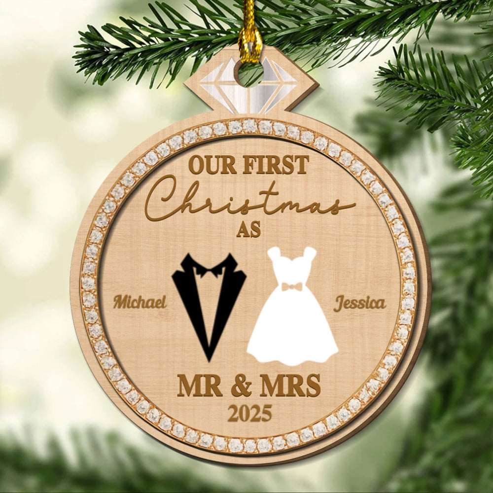 Custom Keepsake Christmas Ornament •  Couple First Christmas - Personalized Freeshape 2-layered Wood Ornament