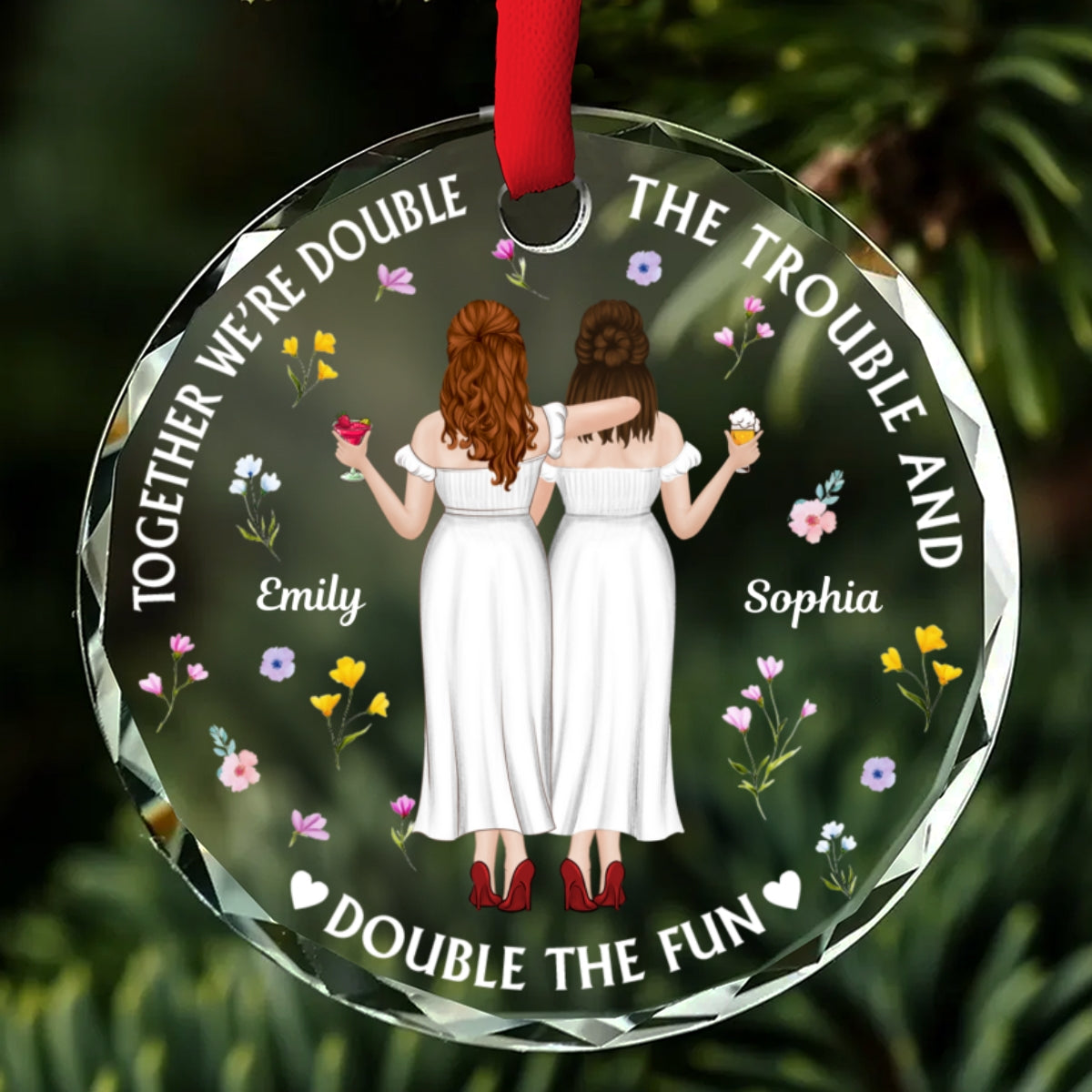 Custom Sister Christmas Ornament •  Two Souls One Crazy Journey - Personalized Glass Ornament