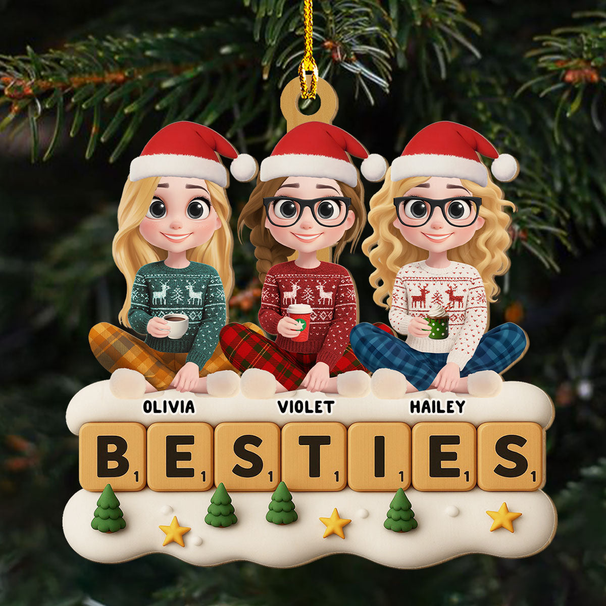 Custom Friendship Christmas Ornament, Best Friend Gift •  The Cutest Squad - Personalized 3D Effect Wood Ornament