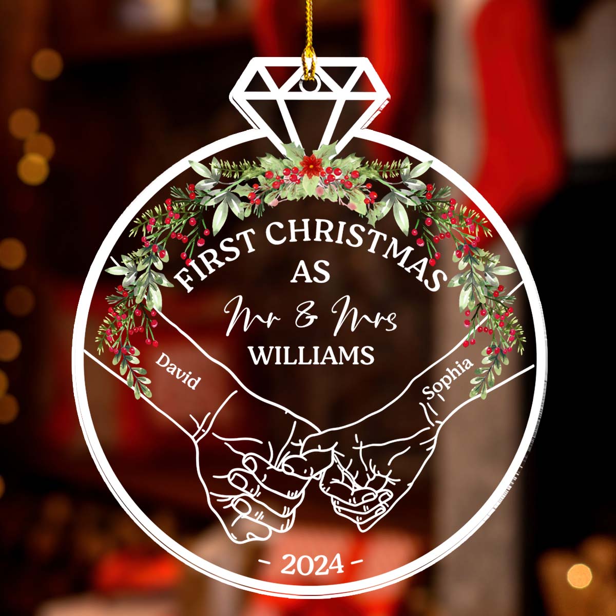 Custom First Christmas Ornament Married, Gift for Newlyweds •  Our First Christmas 2024 - Personalized Acrylic Ornament