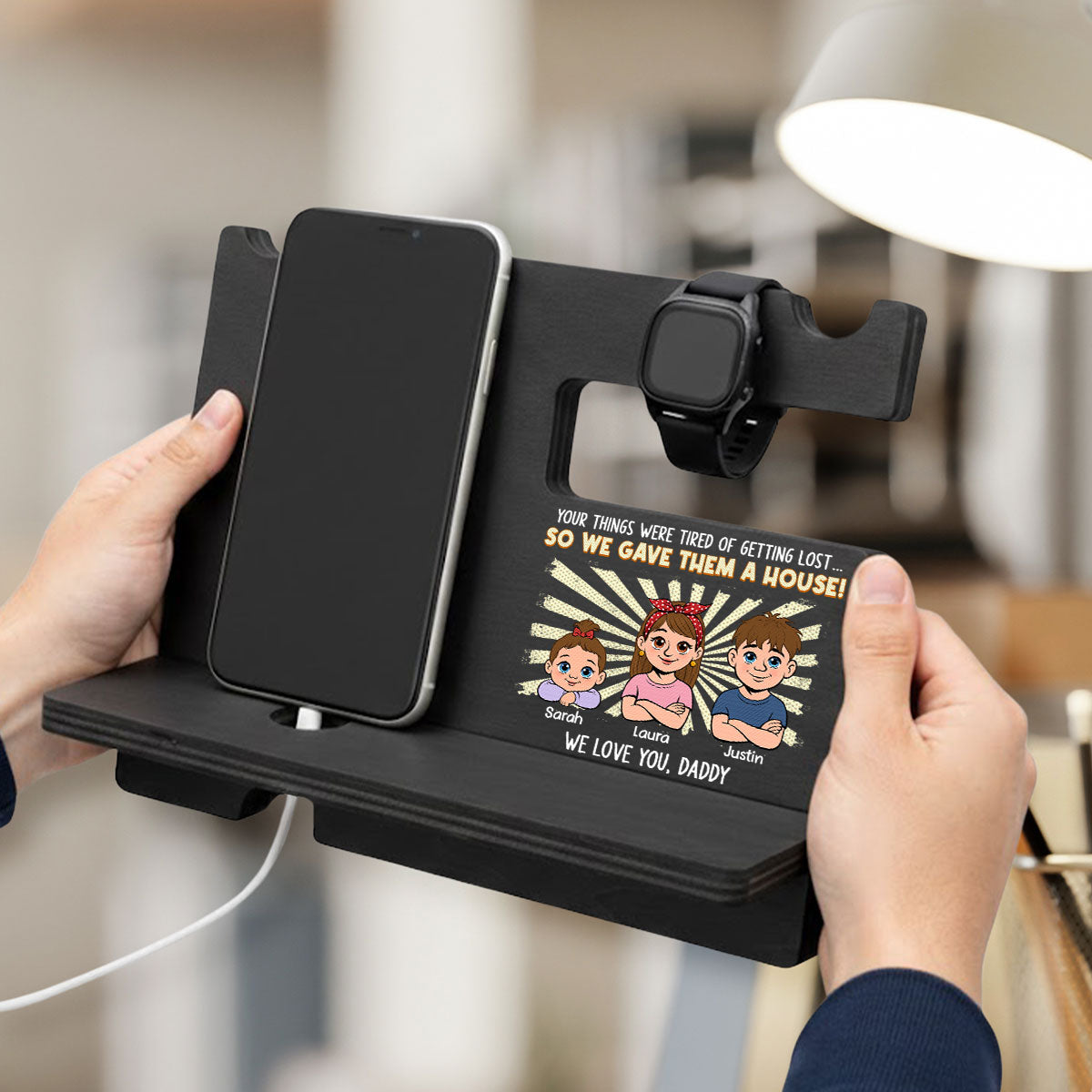 We Love You Dad - Personalized Wood Phone Docking Station