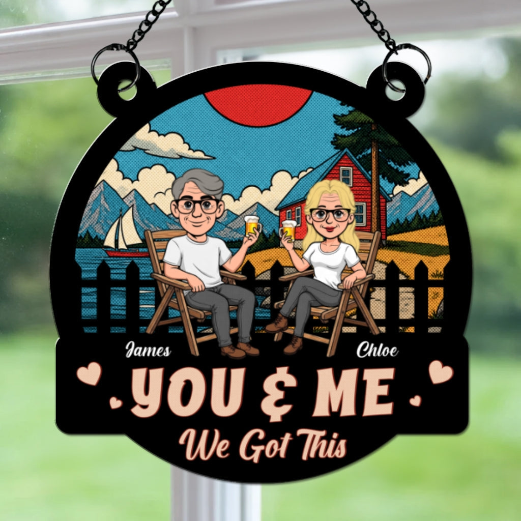 Custom Couple Hanging Decor, Anniversary Valentine's Day Gifts • Two Hearts One Journey - Personalized Suncatcher