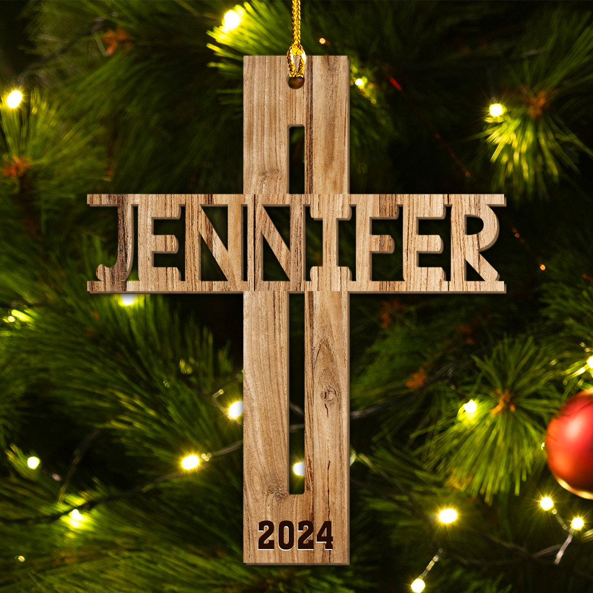 Custom Memorial Christmas Ornament, Sympathy Keepsake •  The Cross - Personalized Wood Ornament