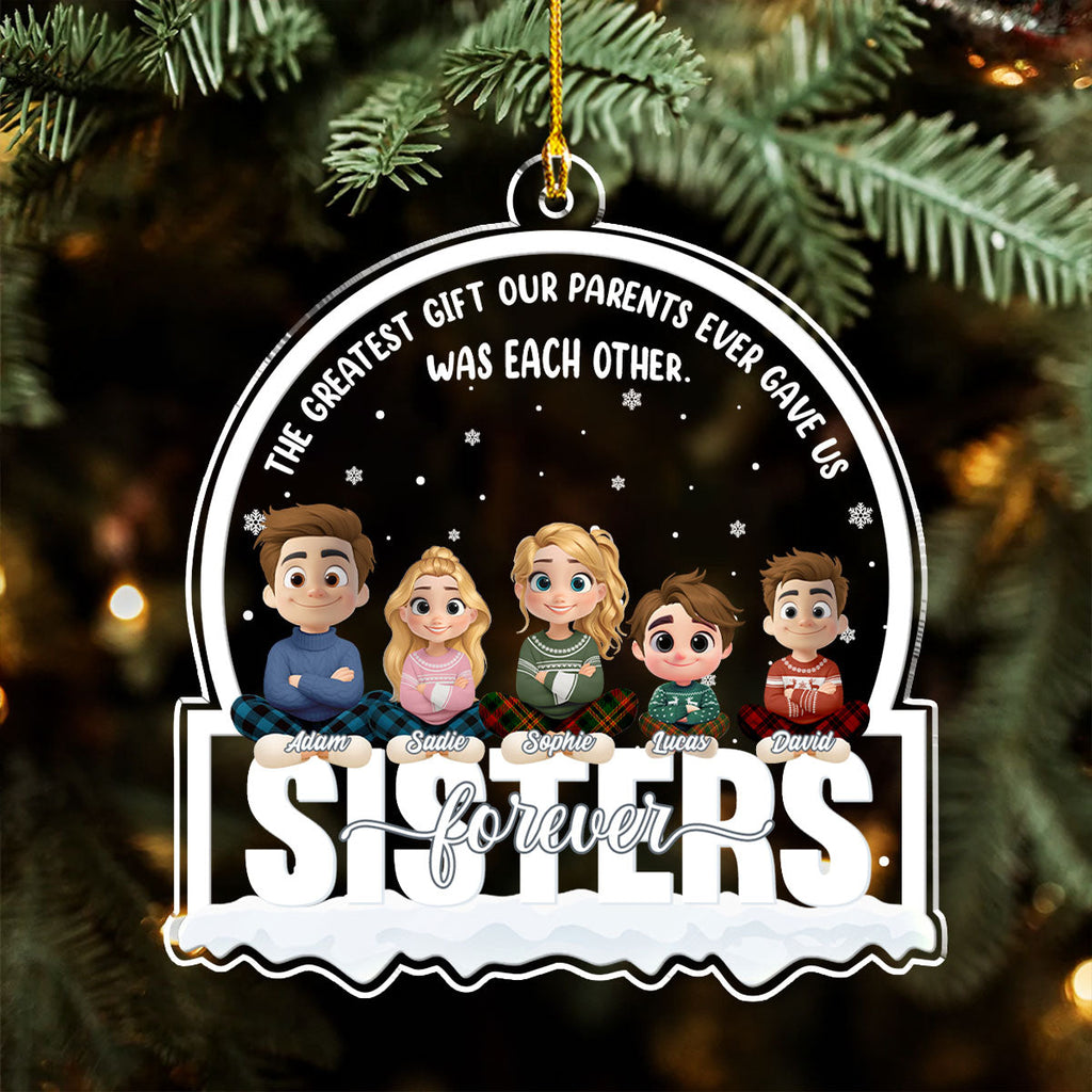 Custom Brothers & Sisters Christmas Ornament •  Born Together Blessed Forever - Personalized Acrylic Ornament