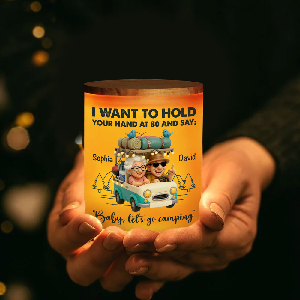 Baby Lets Go Camping - Personalized Glass Jar With LED Candle