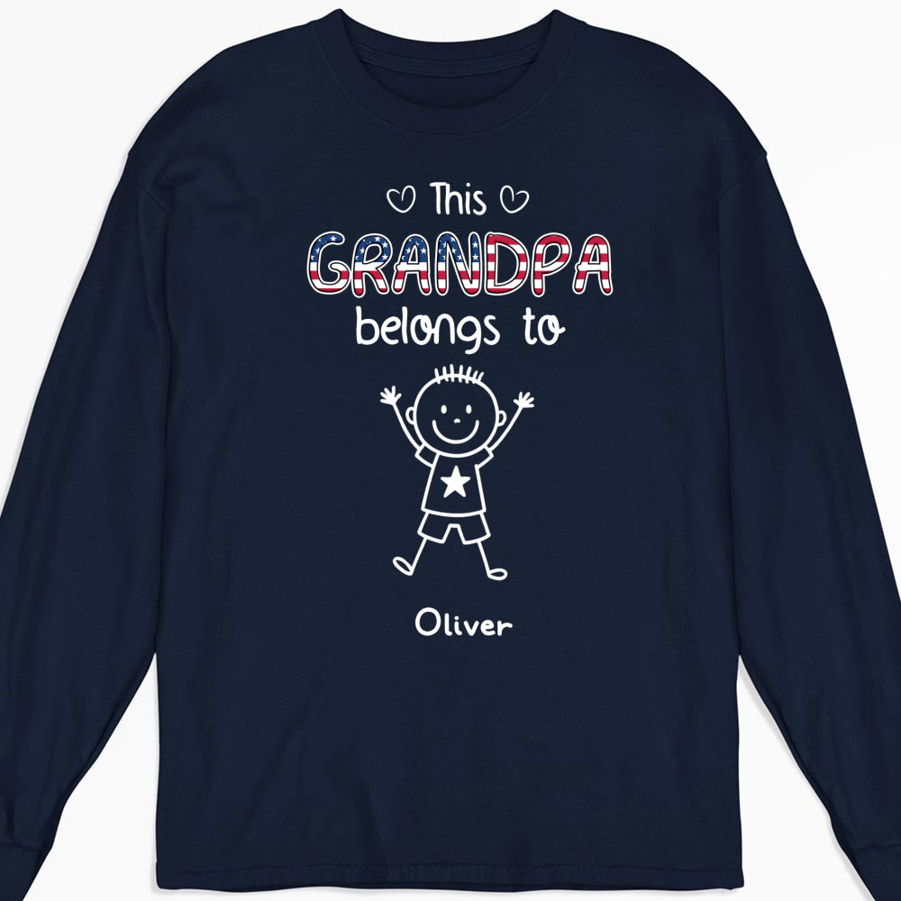 Custom Christmas & Birthday Gift for Grandpa • This Grandpa Belongs To Us America - Personalized Shirt