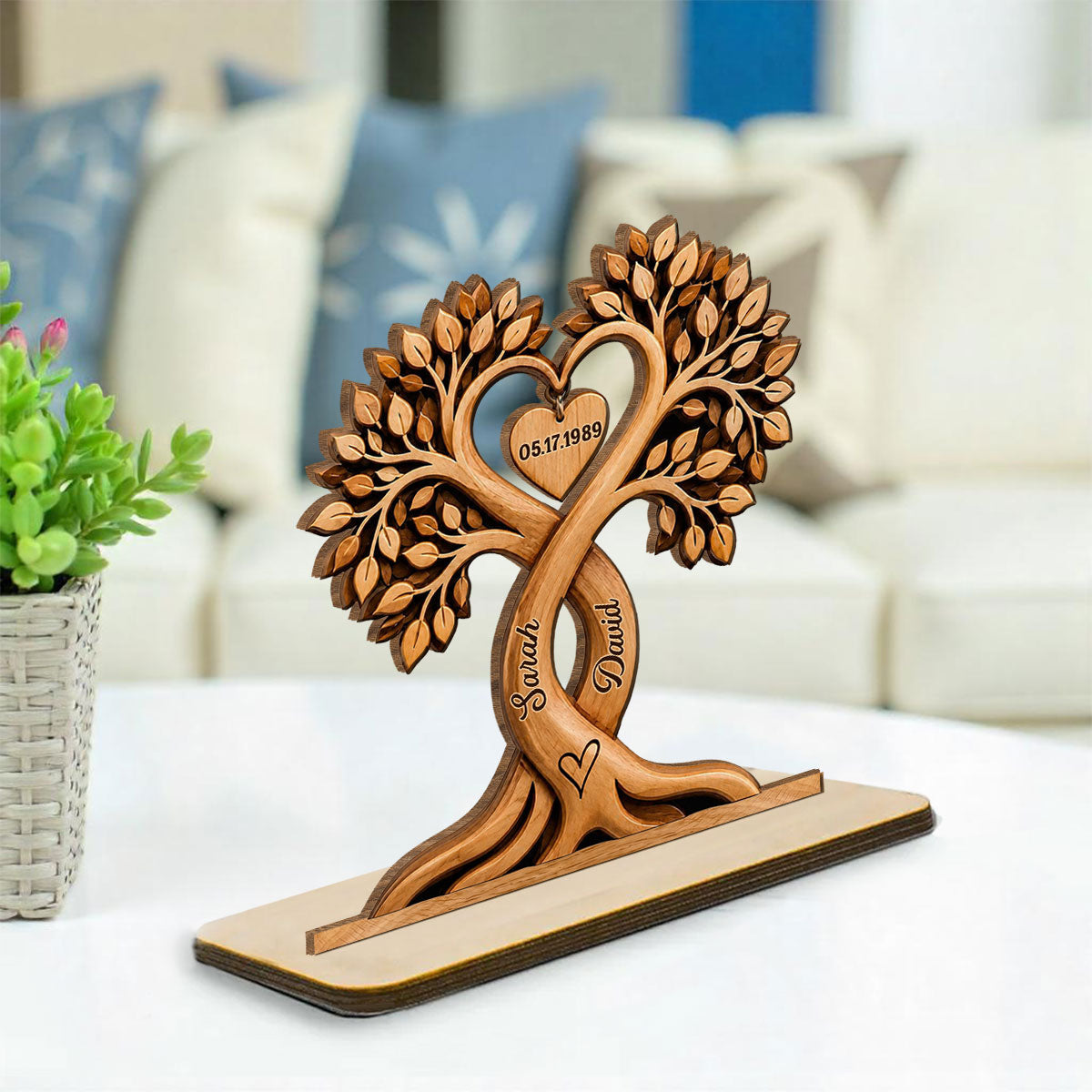 Custom Decor for Husband, Gift for Him • Heart Beat - Personalized 2-Layer Wood Plaque With Flat Base