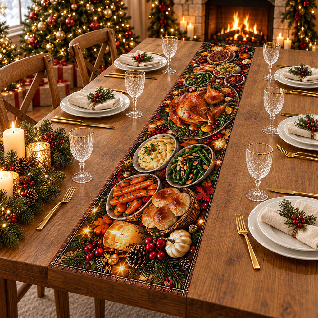 Custom Family Name Christmas Gifts, Holiday Decor Gift • Happy Meal - Personalized Table Runner